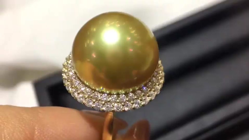 CUSTOMIZE | 16-17mm Golden South Sea Pearl Royal Ring, w/ Japanese Certificate